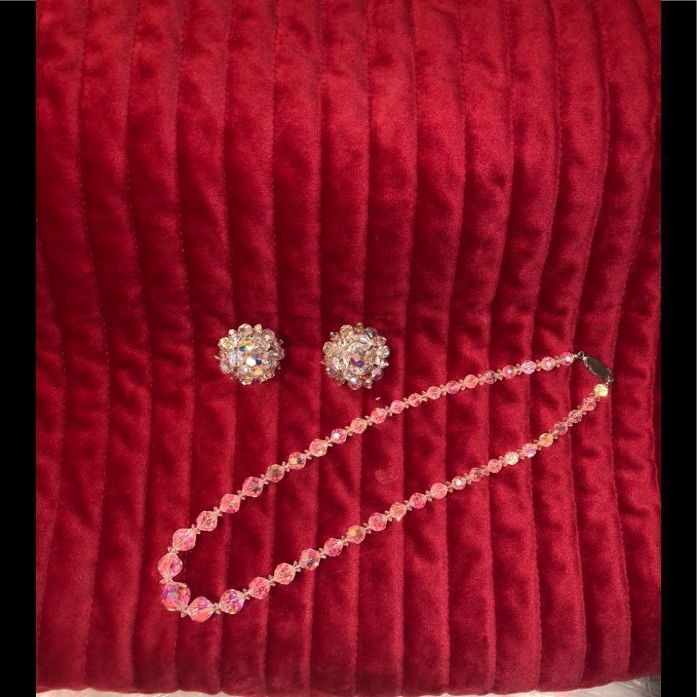 Aurora borealis choker and clip earrings